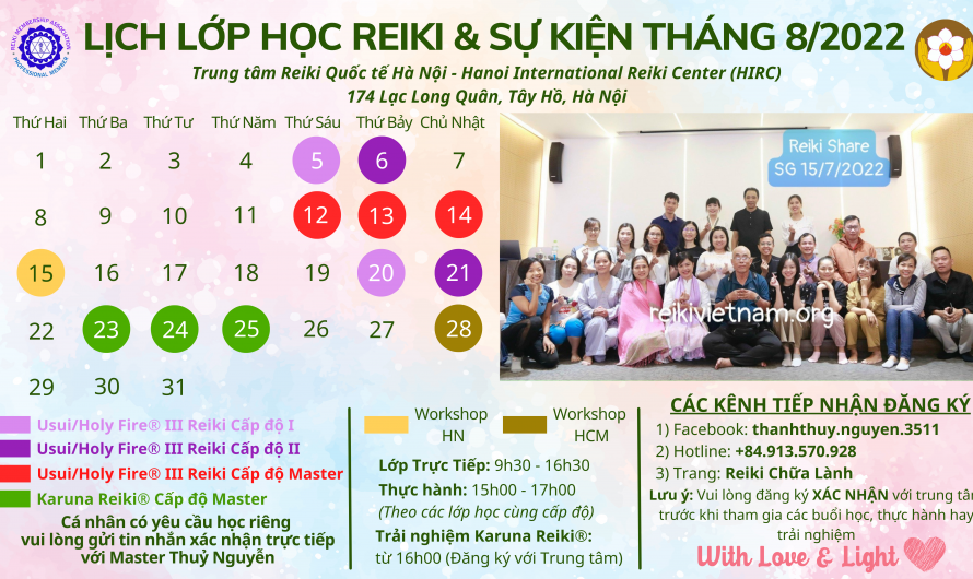 🗓📍[LỊCH LỚP HỌC REIKI & SỰ KIỆN THÁNG 8/2022]